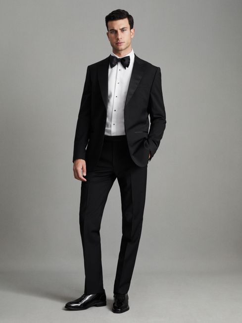 Standard Trim Modern Fit Tuxedo Trousers in Black