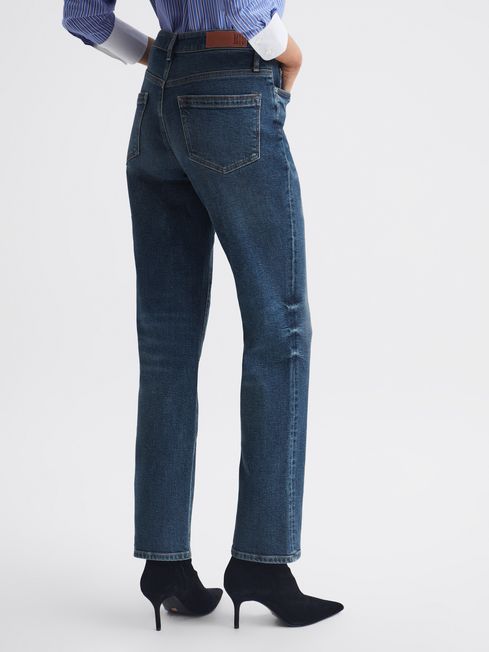 Straight Leg Boyfriend Jeans in Mid Blue