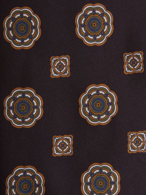 Reiss Chocolate Imperio Medallion Printed Silk Tie