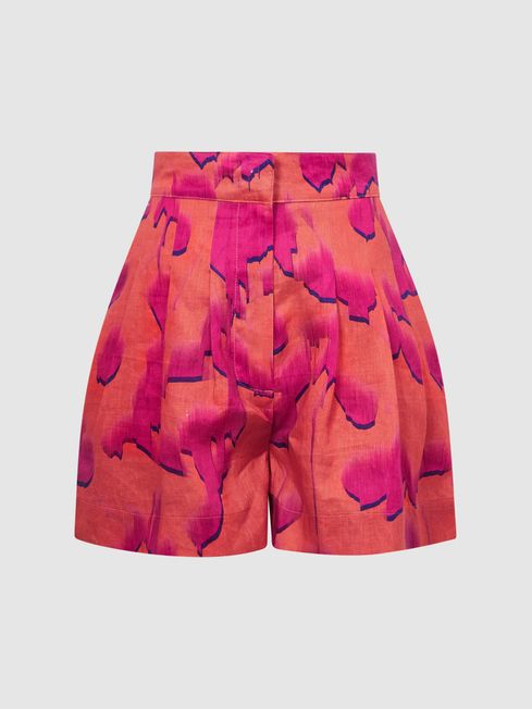 Reiss Orange Sky Linen Printed Shorts