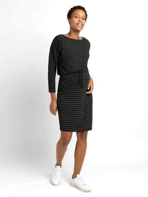 JoJo Maman B b Khaki Stripe Maternity Nursing Drawstring Dress