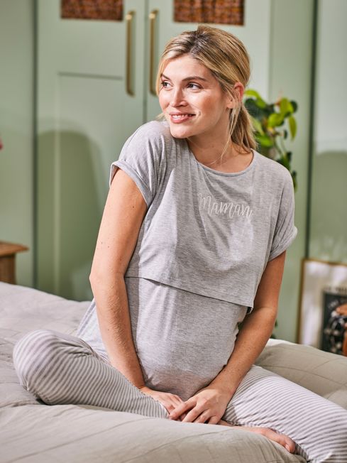 JoJo Maman Bébé Grey Marl Maman Maternity & Nursing Pyjama Set