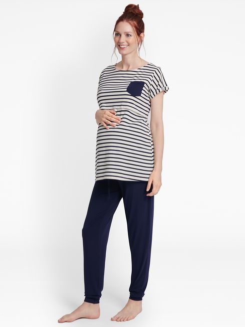 JoJo Maman Bébé Navy Stripe Maternity & Nursing Pyjama Set