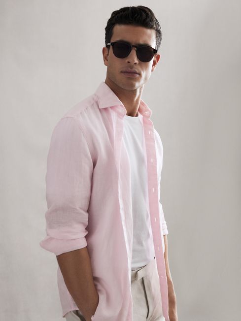 Reiss Soft Pink Ruban Linen Button-Through Shirt