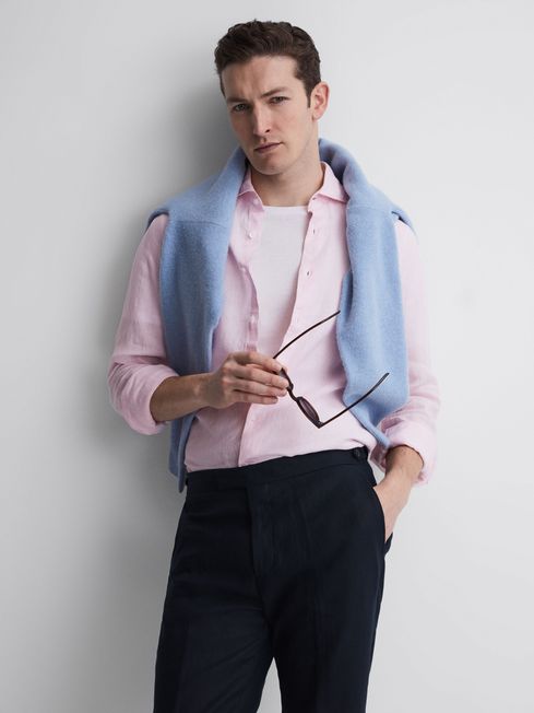 Reiss Soft Pink Ruban Linen Button-Through Shirt