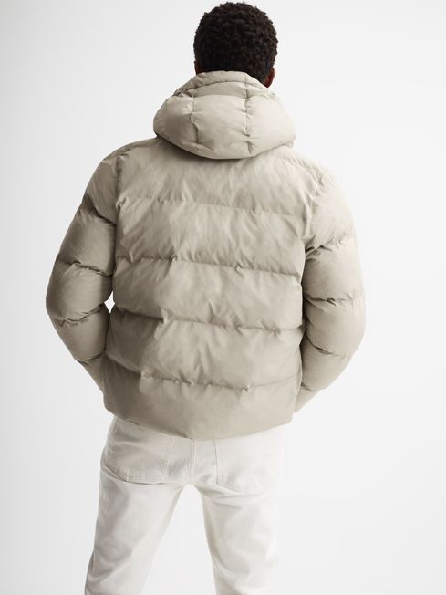 Rains Hooded Puffer Jacket in Putty