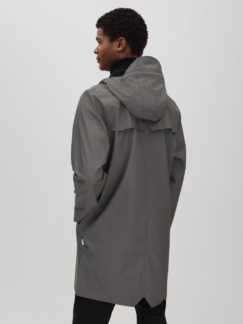 Rains Longline Hooded Raincoat in Grey