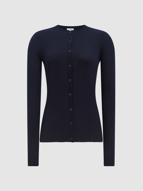 Navy ribbed cardigan discount