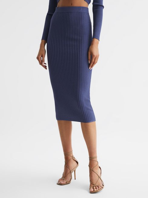 Reiss Blue Iona Knitted Pencil Skirt Co-Ord