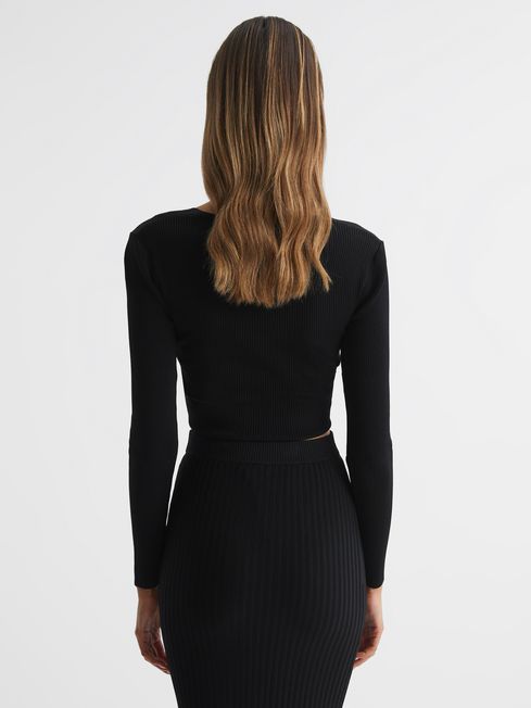 Reiss Black Iona Knitted Twist Cropped Top