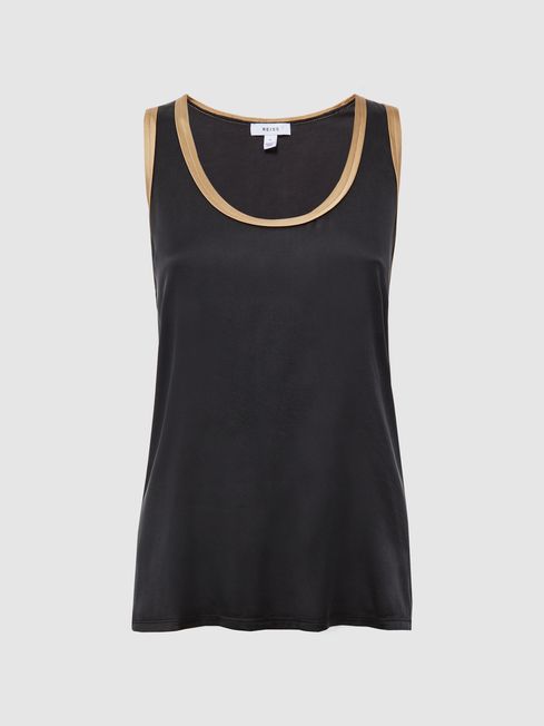 Silk Front Vest in Black Camel