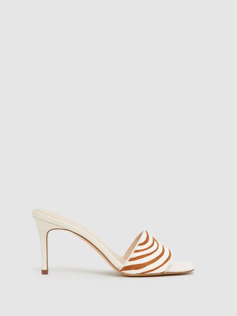 Reiss Off White Dania Open Toe Leather Heeled Mules