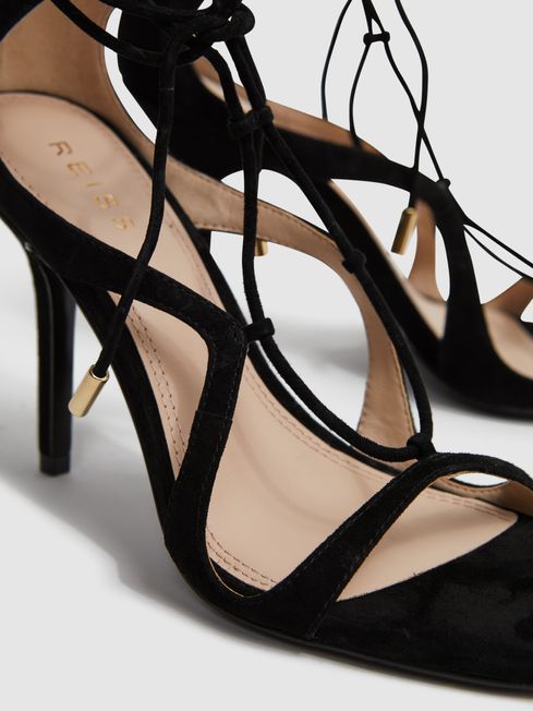 Reiss Black Kate Leather Strappy High Heel Sandals
