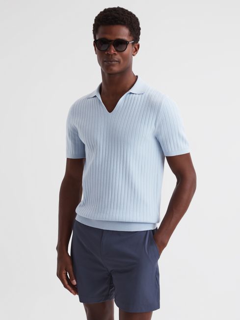 Reiss Soft Blue Felix Slim Fit Open Collar Polo Shirt