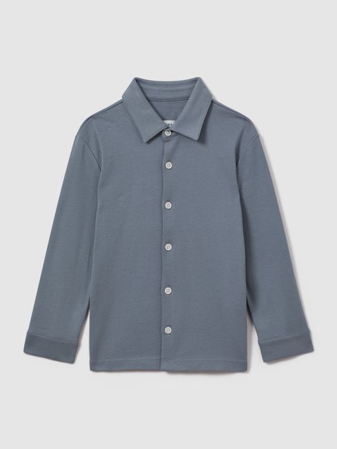 Reiss Airforce Blue Hendon Junior Cotton Button-Through Shirt