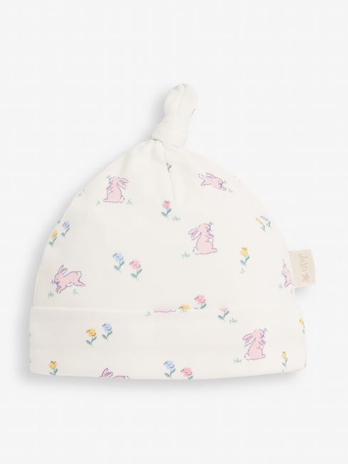 JoJo Maman Bébé Cream Bunny Print Cotton Baby Hat