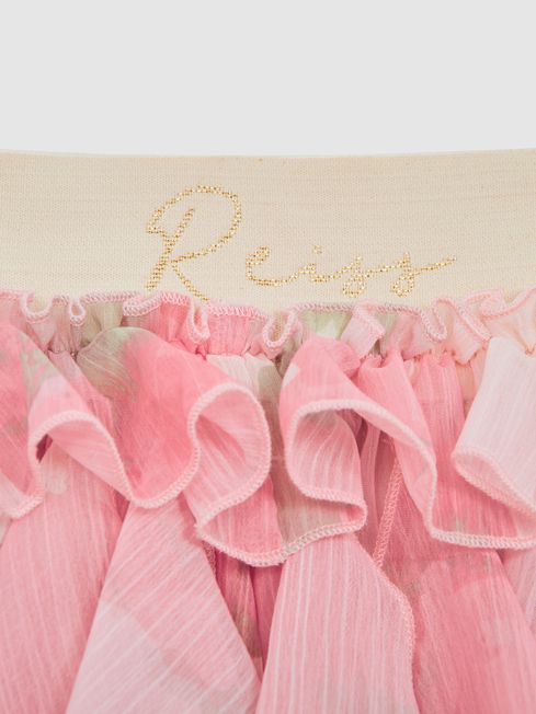 Reiss Pink Print Lola Junior Ruffle Tulle Skirt