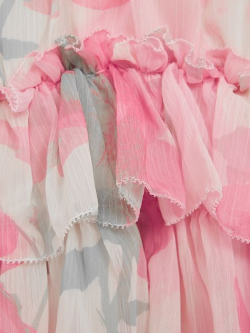 Reiss Pink Print Henrietta Junior Printed Tiered Dress