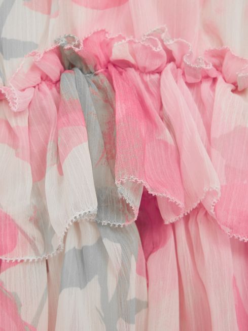 Reiss Pink Print Henrietta Senior Printed Tiered Dress