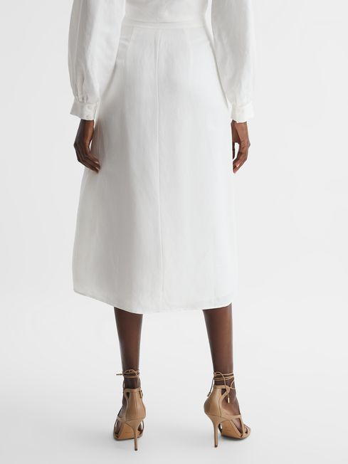 Reiss White Axelle Linen High Rise Skirt
