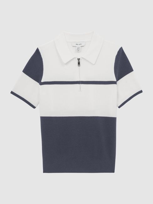 Reiss Airforce Blue Rome Junior Slim Fit Half Zip Colourblock Polo Shirt
