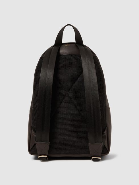 Leather Zipped Backpack in Dark Brown
