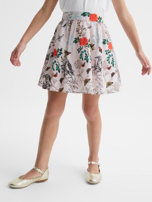 Reiss Ivory Amie Junior Floral Printed High Rise Skirt