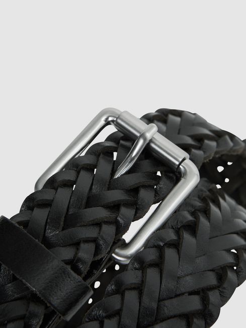 Reiss Black Carlton Woven Leather Belt