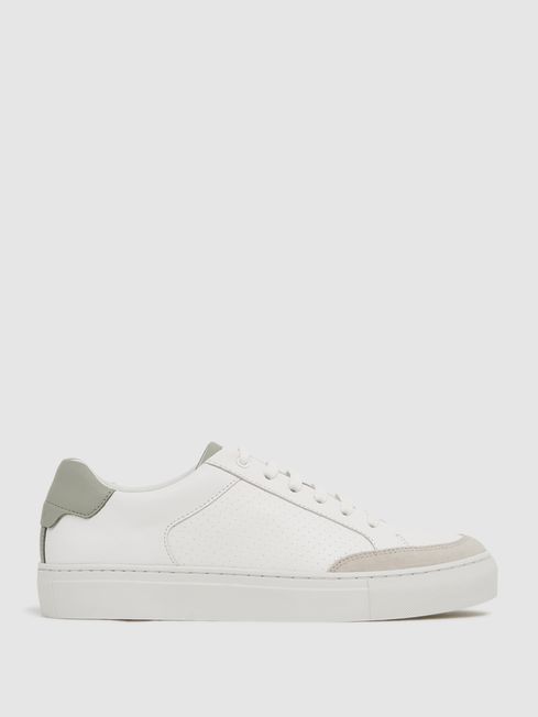 Reiss Sage/White Ashley Low Top Leather Trainers