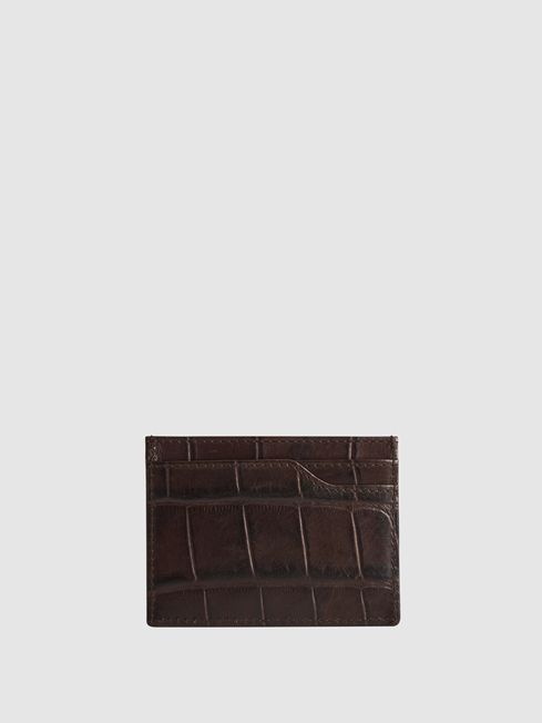 Reiss Chocolate Cabot Leather Card Holder