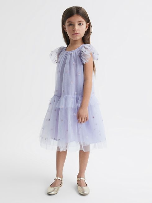 Reiss Lilac Fifi Senior Tulle Embroidered Dress