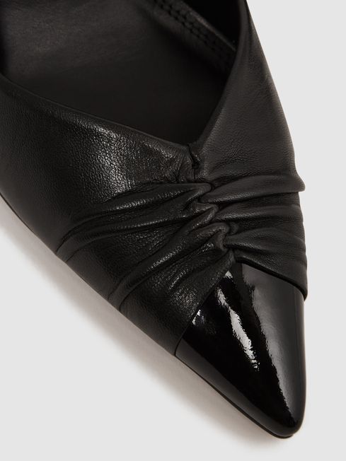 Reiss Black Delilah Mid Heel Leather Sling Back Court Shoes