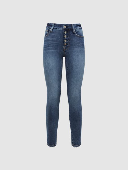 Reiss Indigo Good American Exposed Button Skinny Jeans