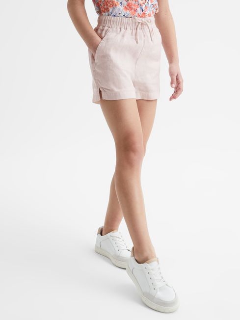 Reiss Soft Pink Cleo Junior Linen Drawstring Shorts