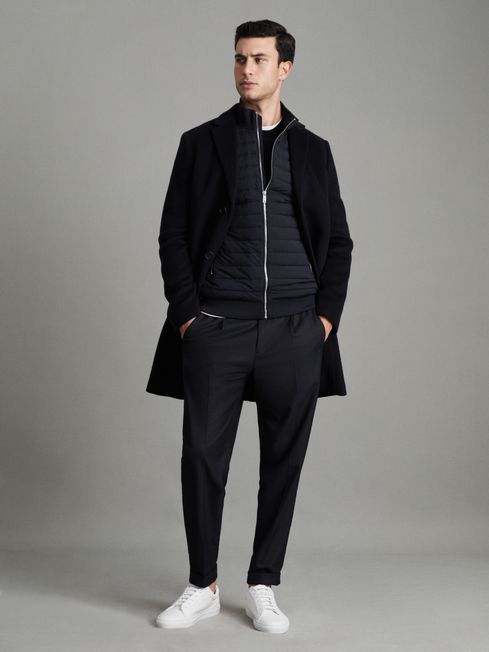 Hybrid Quilt and Knit Zip Through Jacket in Navy REISS USA