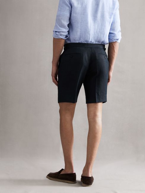 Reiss Indigo Searcy Linen Side Adjuster Shorts