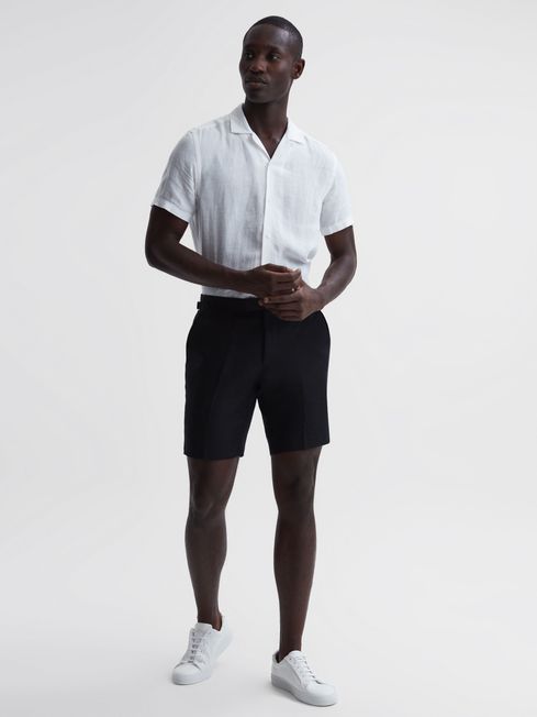 Reiss Black Searcy Linen Side Adjuster Shorts