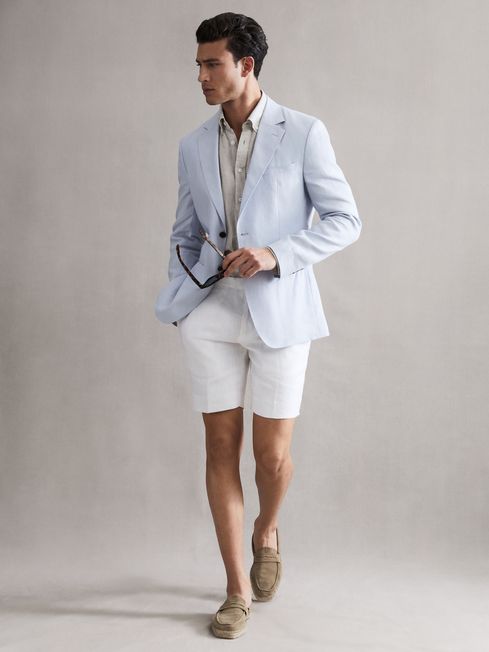 Reiss White Searcy Linen Side Adjuster Shorts