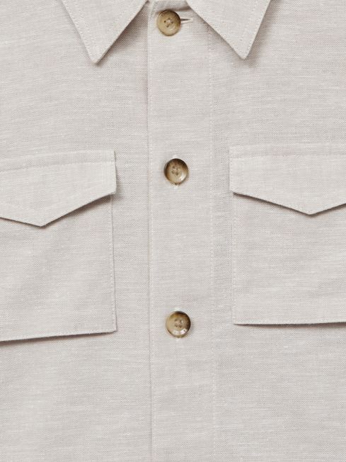 Reiss Ecru Miles Senior Cotton-Linen Long Sleeved Shirt
