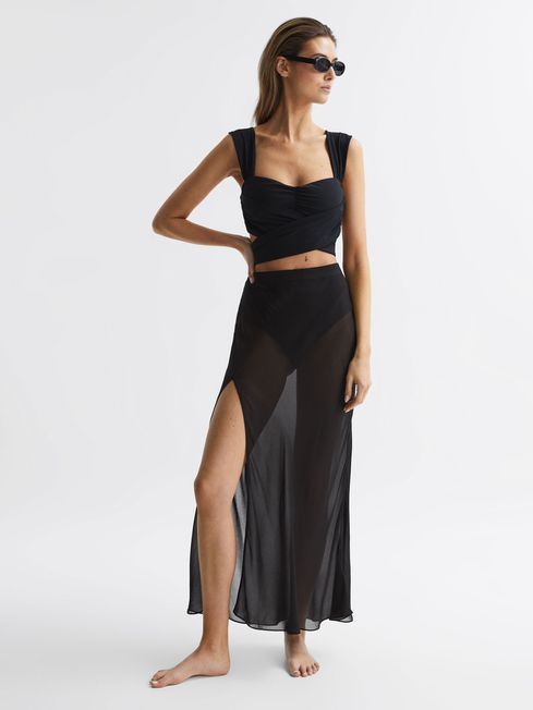 Reiss Casey Sheer High Rise Midi Skirt REISS Rest of Europe