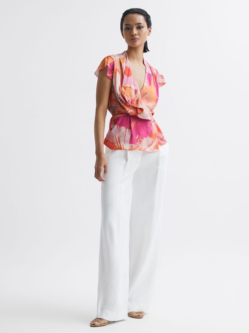 Reiss - corey tropical print wrap blouse