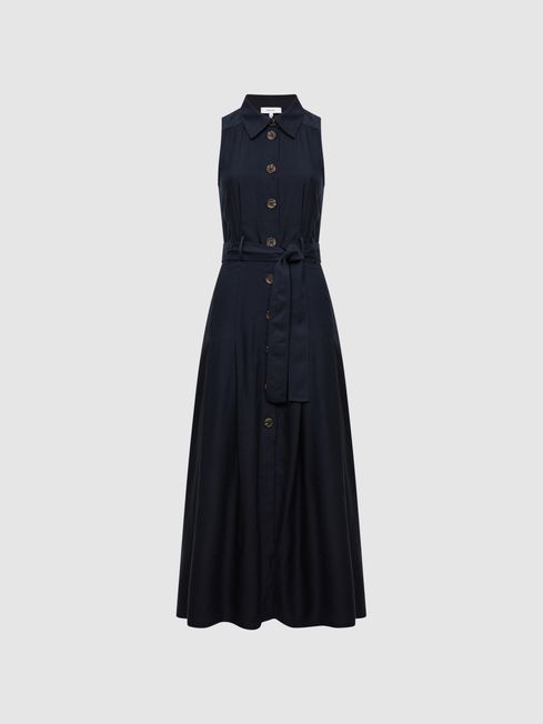 Navy button front dress sale