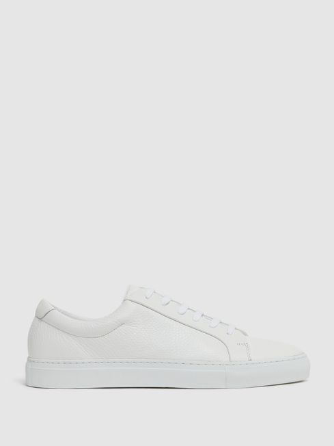 Reiss White Luca Tumbled Tumbled Leather Sneakers