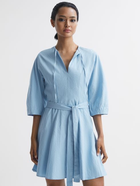 Reiss Blue Freida Relaxed Fit Self-Tie Mini Dress