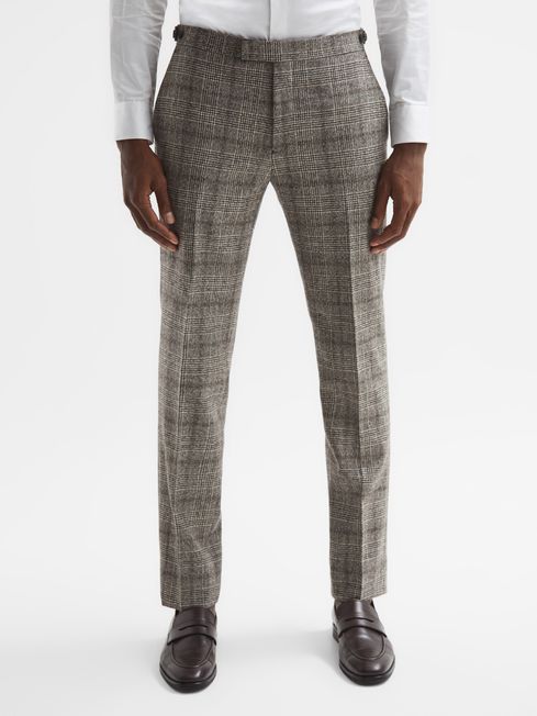Reiss Brown Alfredo Slim Fit Prince Of Wales Check Trousers
