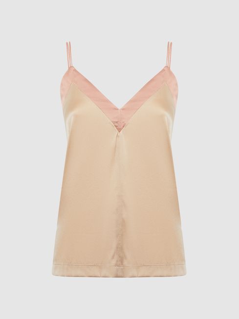 Reiss Pink Nude Payton Silk Blend Colourblock Vest