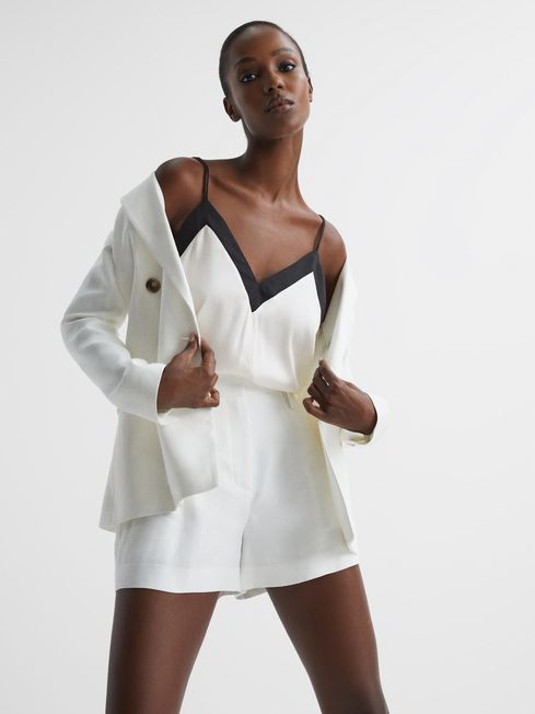 Reiss Ivory/Black Payton Silk Blend Colourblock Vest