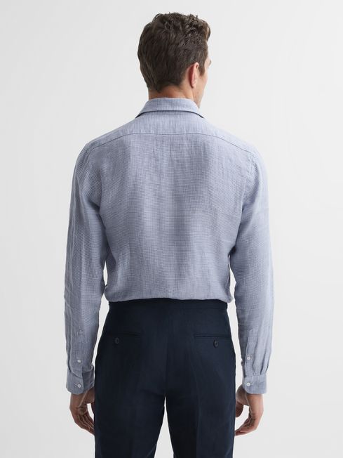 Reiss Blue/White Ruban Linen Button-Through Shirt
