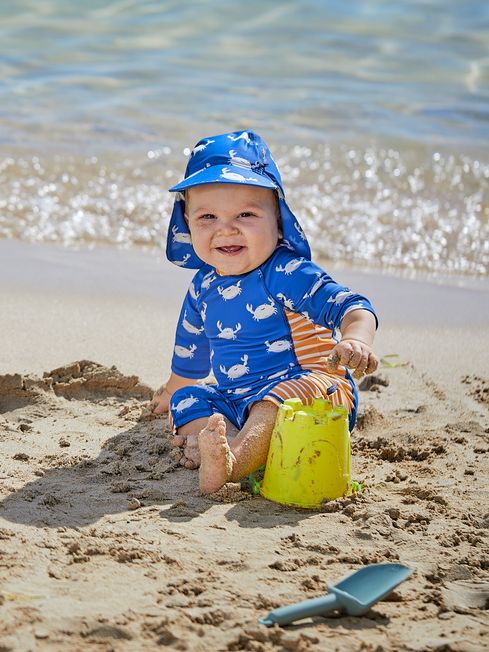 JoJo Maman Bébé Blue Crab UPF 50 1-Piece Sun Protection Suit