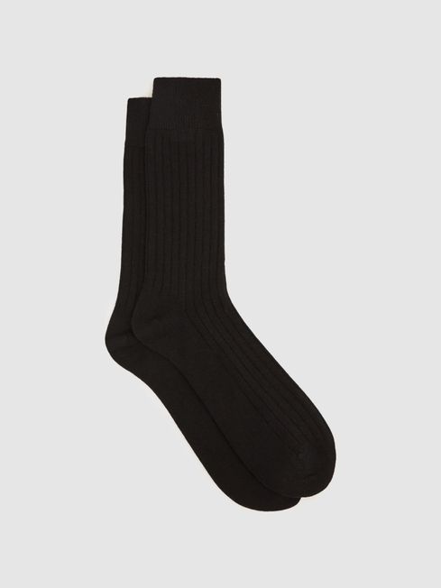 Reiss Black Cirby Wool-Cashmere Blend Ribbed Socks